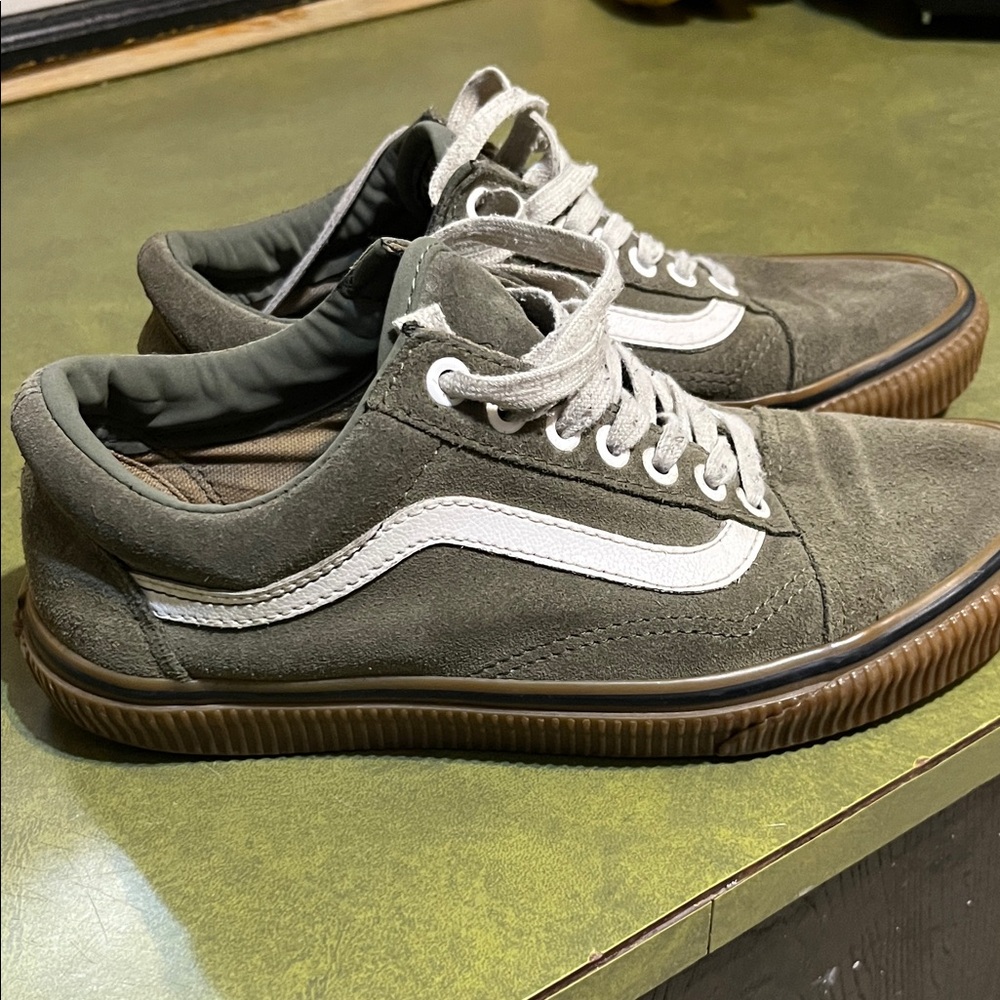 Vans Women’s Suede Olive Sneakers with White Stripe